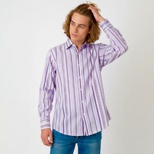 TED BAKER Shirt 39 Purple Endurance Jacquard Stripe French Cuff Academia Prep